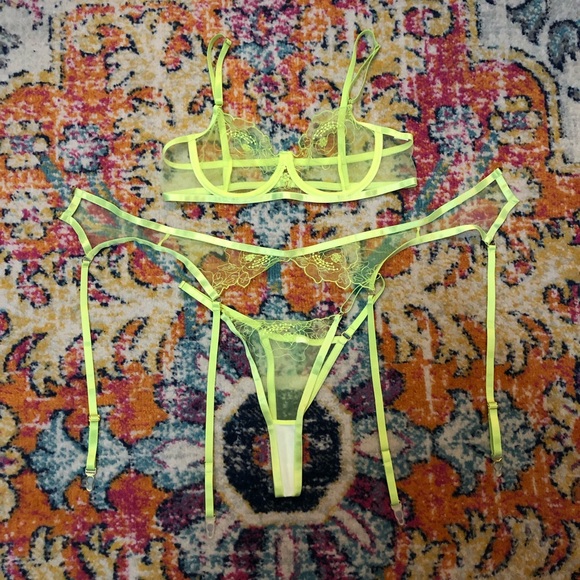 SOLD SheIn Neon Lime Mesh Lingerie Set - Picture 10 of 10